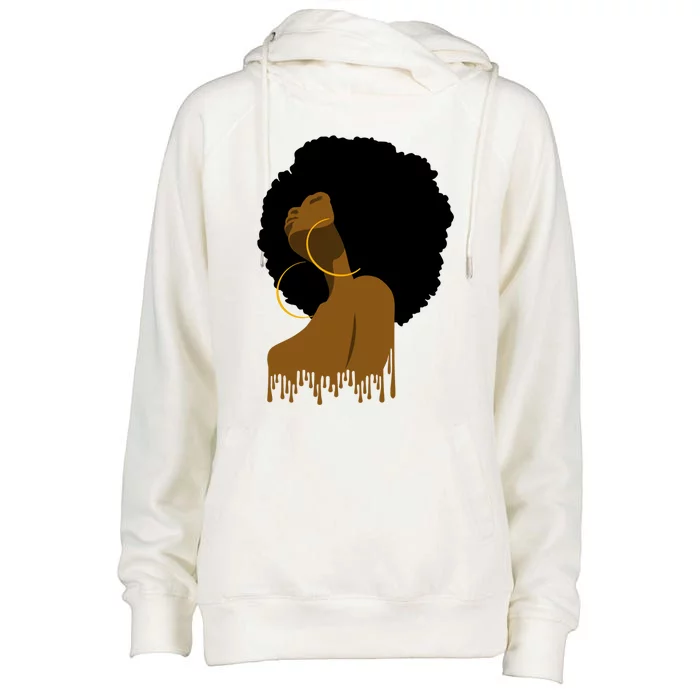 Afro Melanin Drippin African Art Black History Gift Womens Funnel Neck Pullover Hood