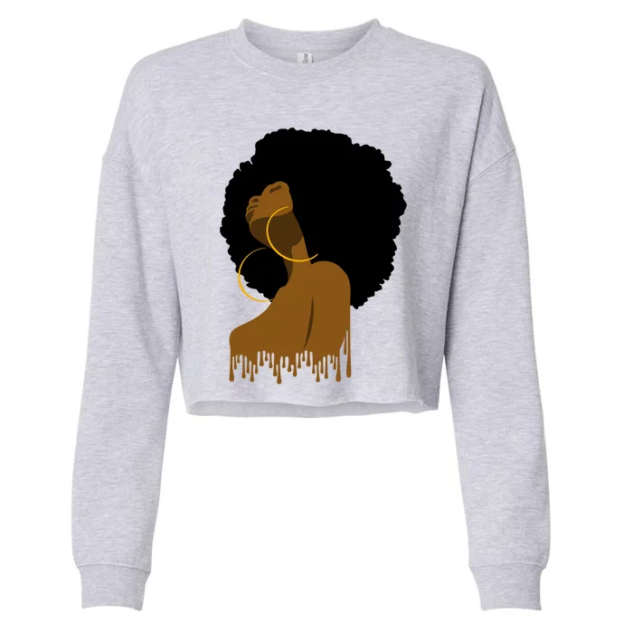 Afro Melanin Drippin African Art Black History Gift Cropped Pullover Crew