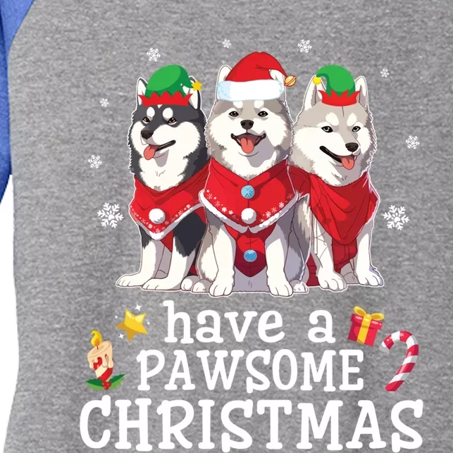 Alaskan Malamute Dogs Merry Mom Dad Have A Pawsome Christmas Gift Women's Tri-Blend 3/4-Sleeve Raglan Shirt