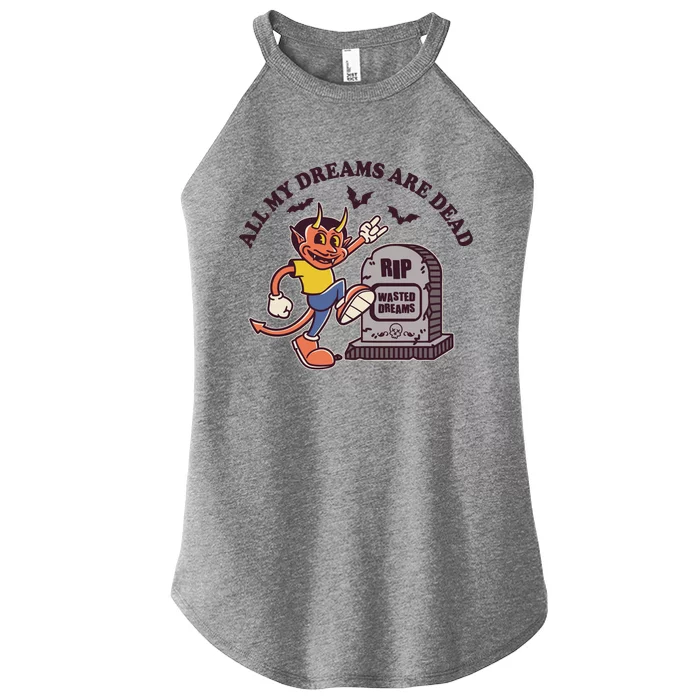 All My Dreams Are Dead RIP Wasted Dreams Retro Cartoon Devil Women’s Perfect Tri Rocker Tank