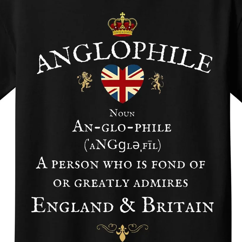 Anglophile Meaning England & Britain Lover British Flag Kids T-Shirt