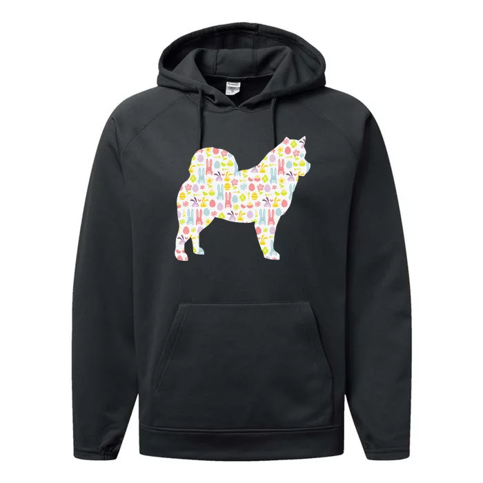 Alaskan Malamute Easter Bunny Dog Silhouette Performance Fleece Hoodie