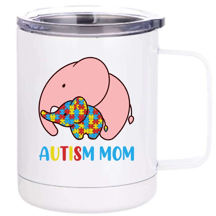 Autism Mom Elephant Autism Awareness Month Gift Front & Back 12oz Stainless Steel Tumbler Cup