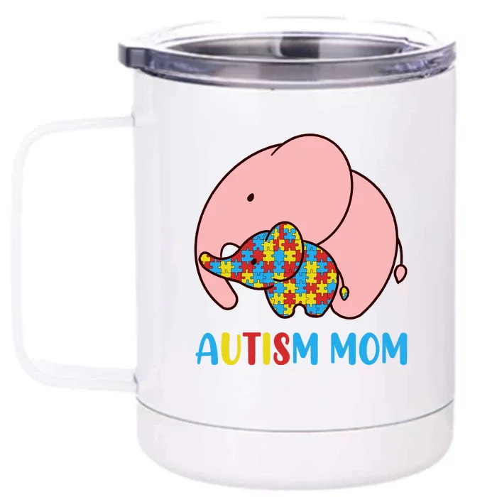 Autism Mom Elephant Autism Awareness Month Gift Front & Back 12oz Stainless Steel Tumbler Cup