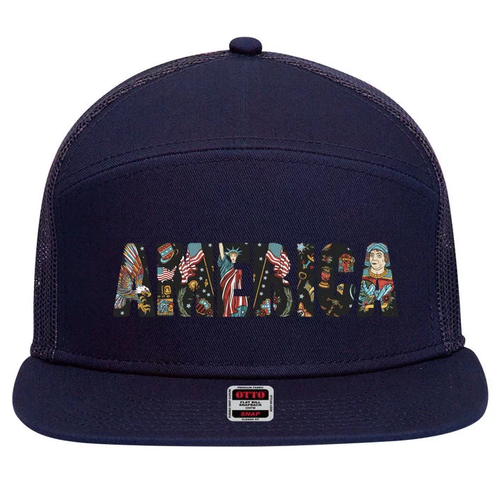 America 7 Panel Mesh Trucker Snapback Hat