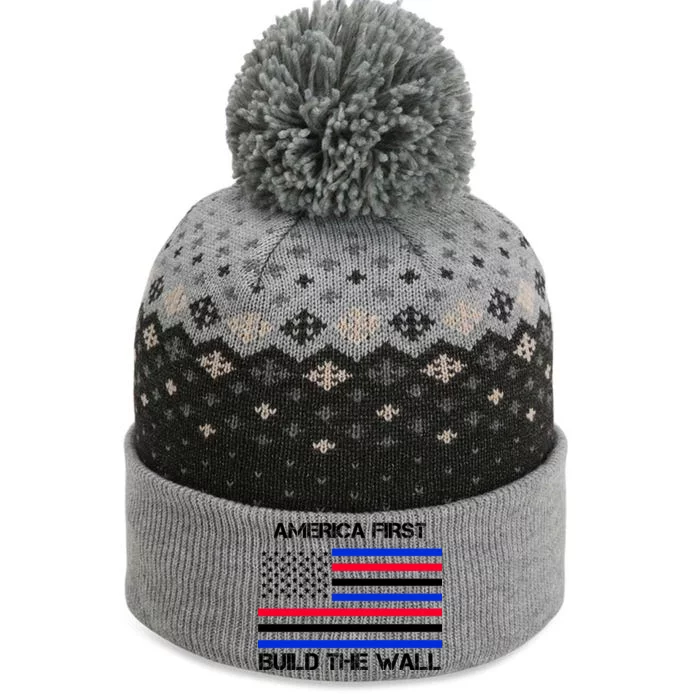 America First Build The Wall Flag The Baniff Cuffed Pom Beanie