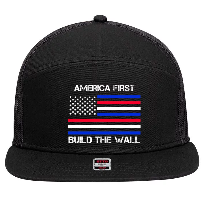 America First Build The Wall Flag 7 Panel Mesh Trucker Snapback Hat