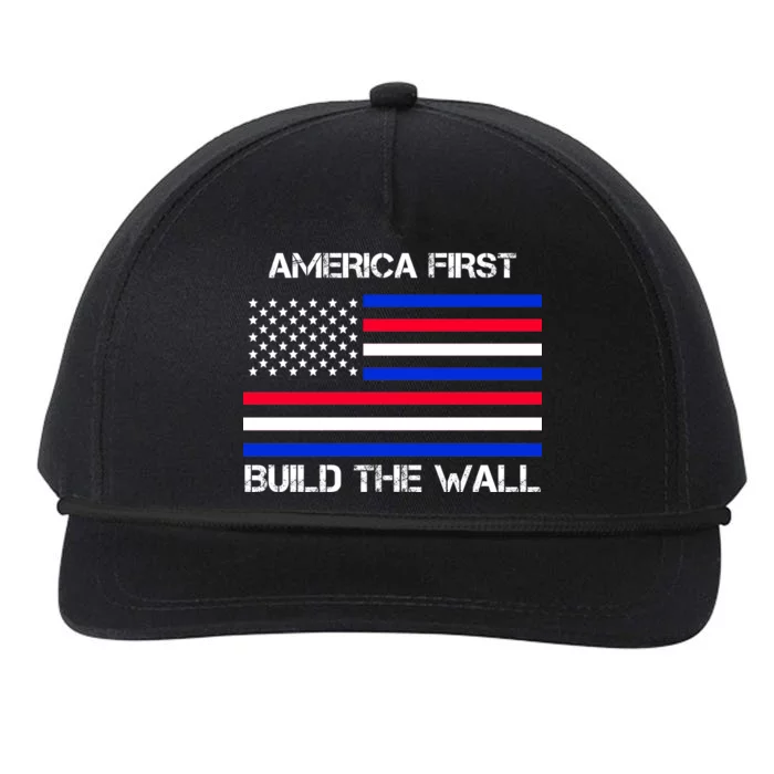 America First Build The Wall Flag Snapback Five-Panel Rope Hat