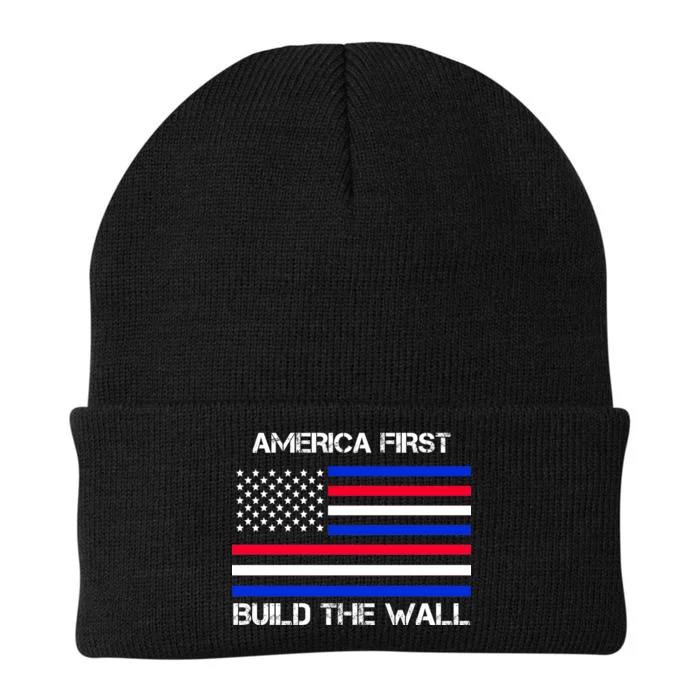 America First Build The Wall Flag Knit Cap Winter Beanie