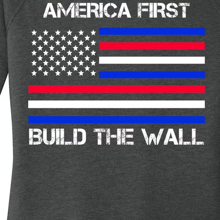 America First Build The Wall Flag Women's Perfect Tri Tunic Long Sleeve Shirt