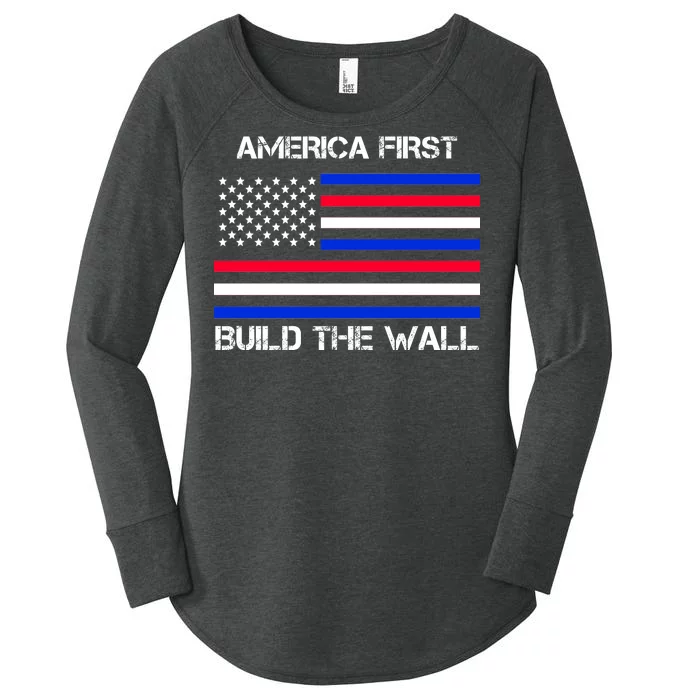 America First Build The Wall Flag Women's Perfect Tri Tunic Long Sleeve Shirt