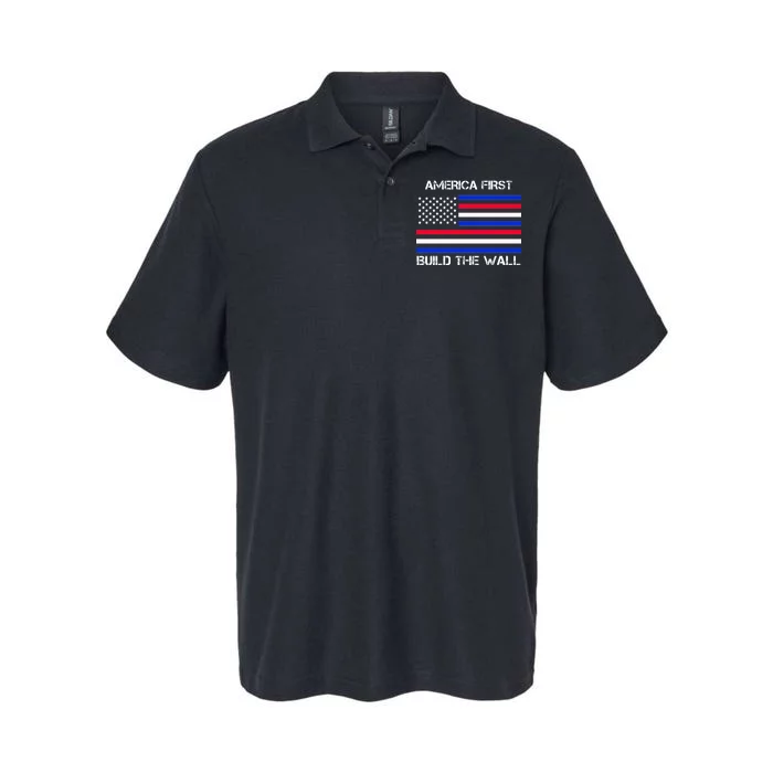 America First Build The Wall Flag Softstyle Adult Sport Polo