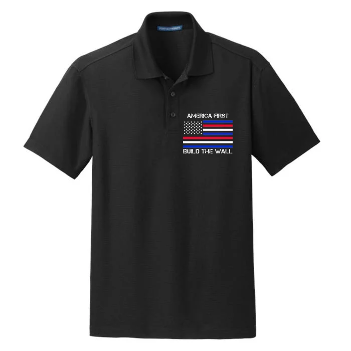 America First Build The Wall Flag Dry Zone Grid Performance Polo