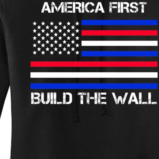 America First Build The Wall Flag Women's Pullover Hoodie