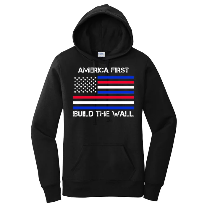 America First Build The Wall Flag Women's Pullover Hoodie