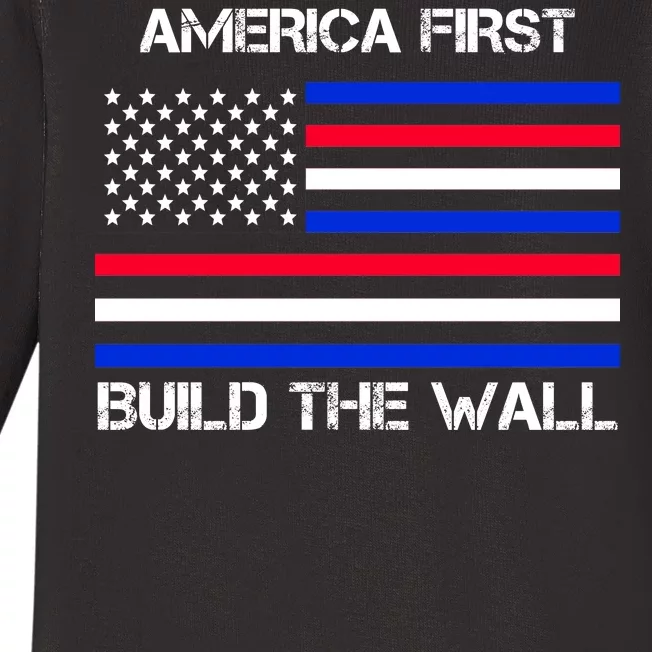 America First Build The Wall Flag Baby Long Sleeve Bodysuit