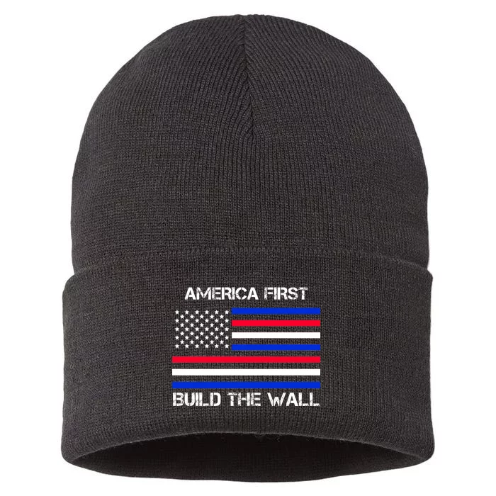 America First Build The Wall Flag Sustainable Knit Beanie