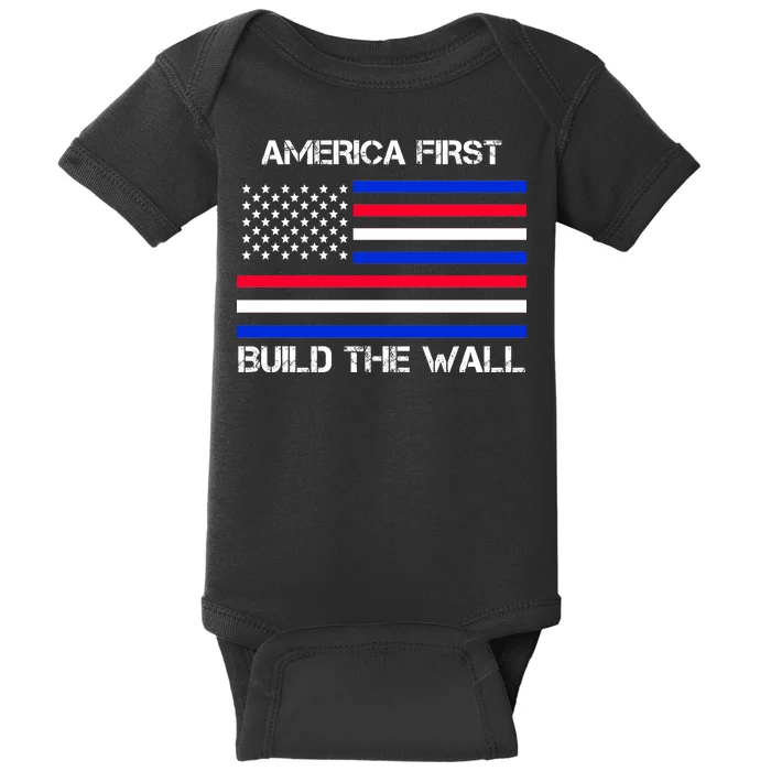 America First Build The Wall Flag Baby Bodysuit