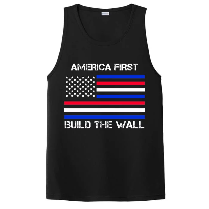 America First Build The Wall Flag Performance Tank