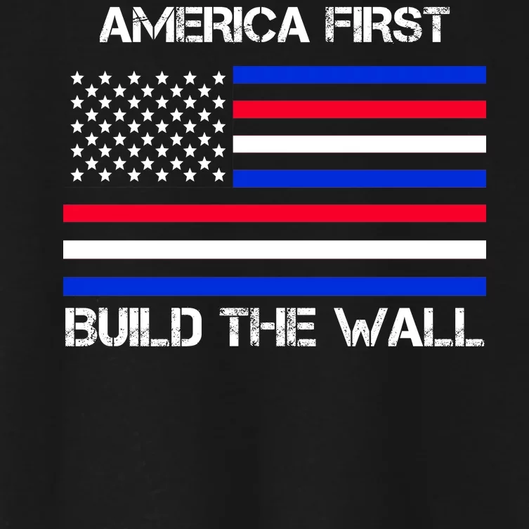 America First Build The Wall Flag Women's Crop Top Tee