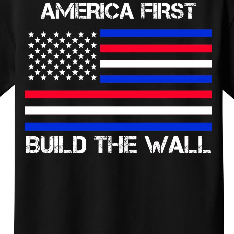 America First Build The Wall Flag Kids T-Shirt