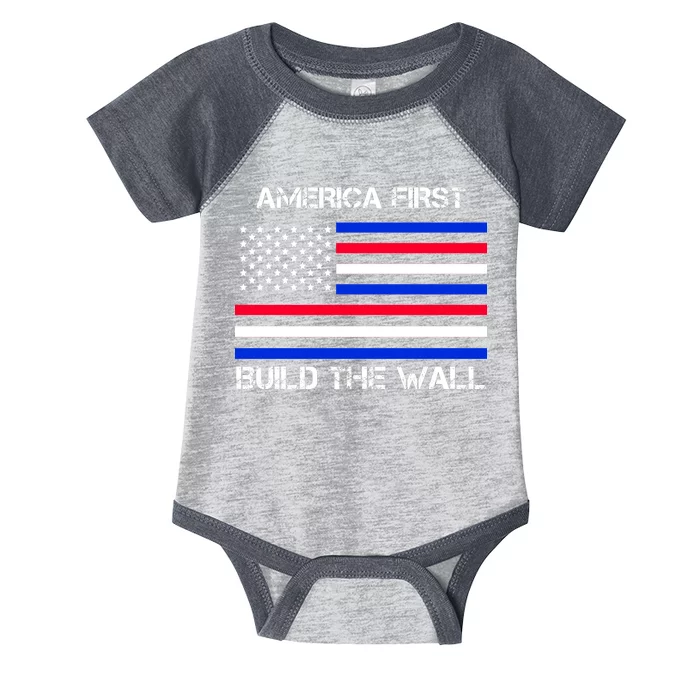 America First Build The Wall Flag Infant Baby Jersey Bodysuit