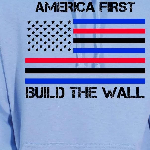 America First Build The Wall Flag Unisex Surf Hoodie