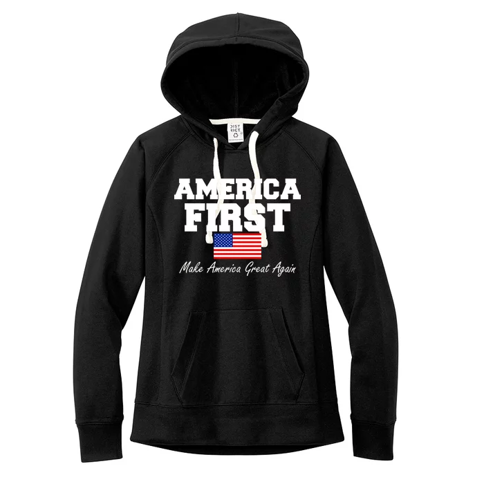 America First Make America Great Again Donald Trump USA Flag Women's Fleece Hoodie