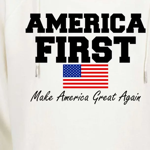 America First Make America Great Again Donald Trump USA Flag Womens Funnel Neck Pullover Hood