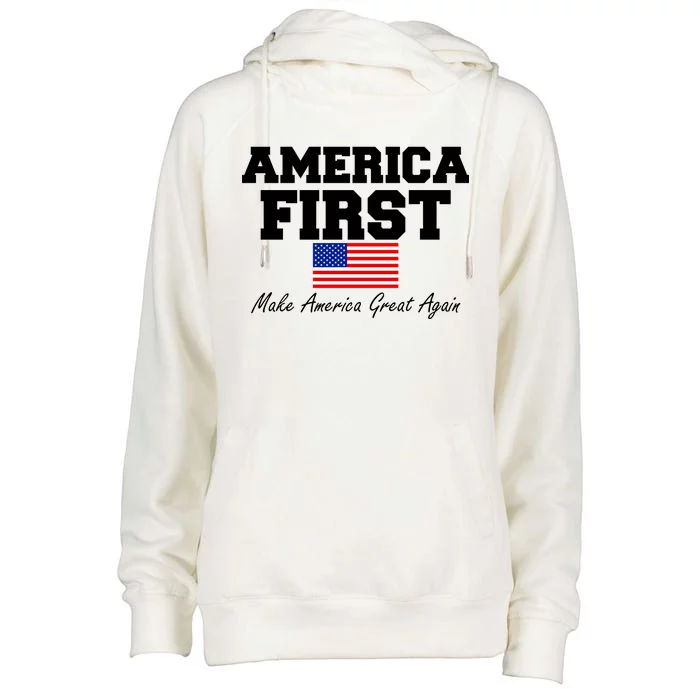 America First Make America Great Again Donald Trump USA Flag Womens Funnel Neck Pullover Hood