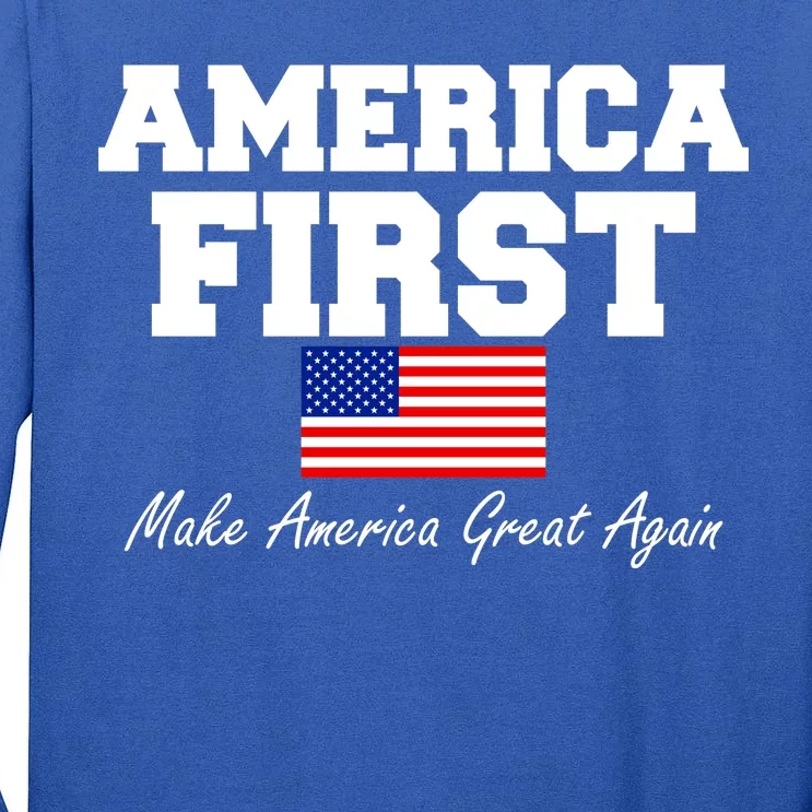 America First Make America Great Again Donald Trump USA Flag Tall Long Sleeve T-Shirt