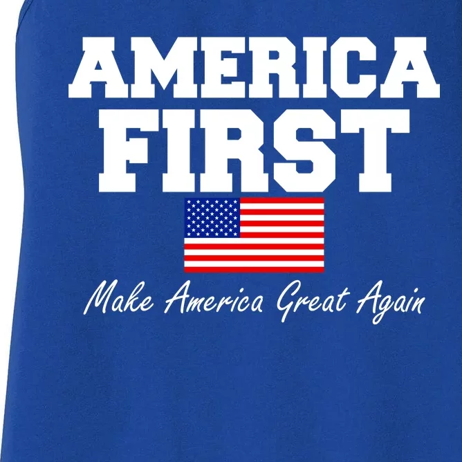 America First Make America Great Again Donald Trump USA Flag Women's Racerback Tank