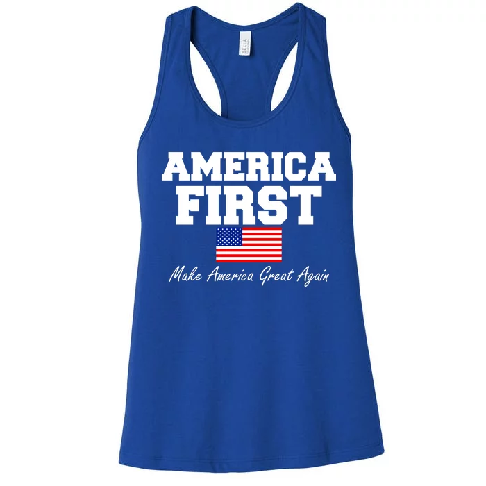 America First Make America Great Again Donald Trump USA Flag Women's Racerback Tank