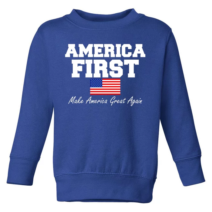 America First Make America Great Again Donald Trump USA Flag Toddler Sweatshirt