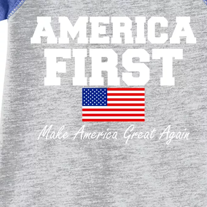 America First Make America Great Again Donald Trump USA Flag Infant Baby Jersey Bodysuit