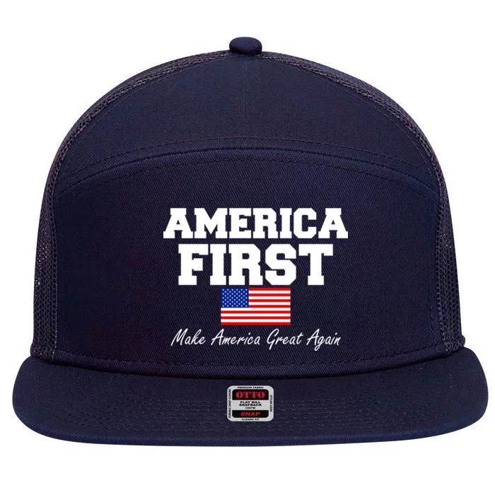 America First Make America Great Again Donald Trump USA Flag 7 Panel Mesh Trucker Snapback Hat