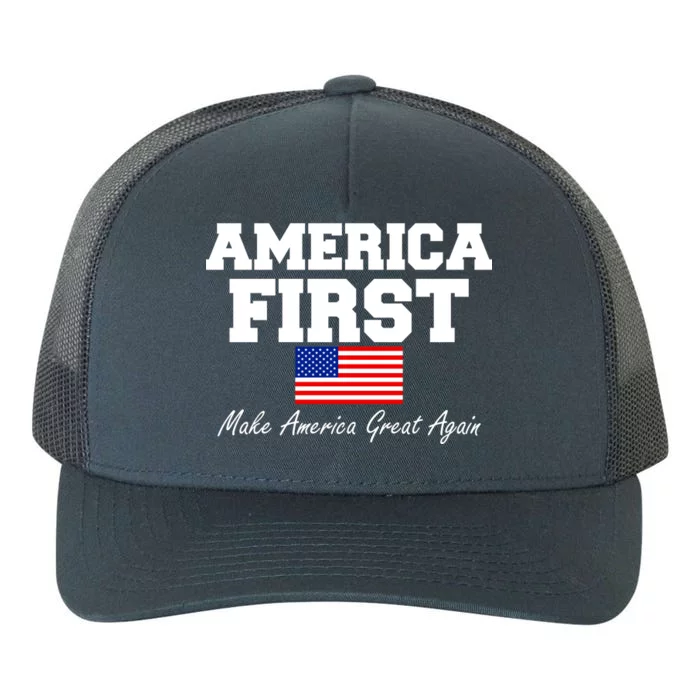 America First Make America Great Again Donald Trump USA Flag Yupoong Adult 5-Panel Trucker Hat