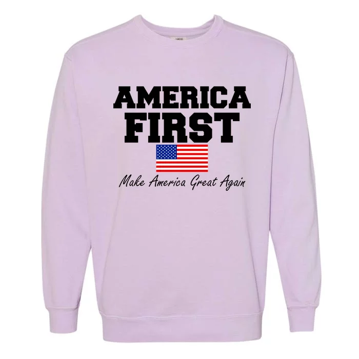 America First Make America Great Again Donald Trump USA Flag Garment-Dyed Sweatshirt