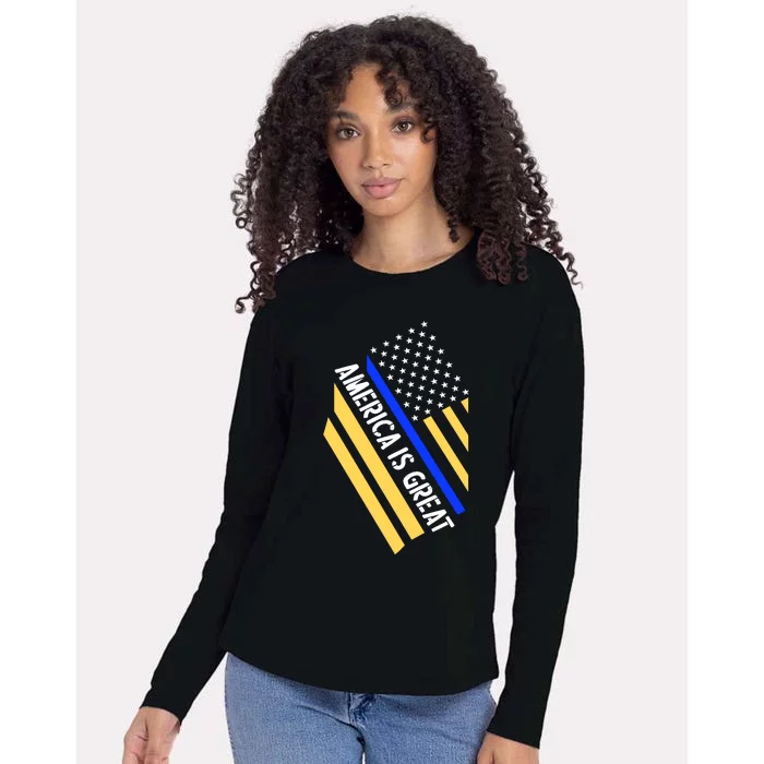 America Is Great Thin Blue Line Flag Womens Cotton Relaxed Long Sleeve T-Shirt