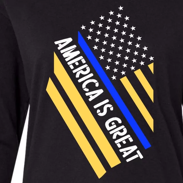 America Is Great Thin Blue Line Flag Womens Cotton Relaxed Long Sleeve T-Shirt