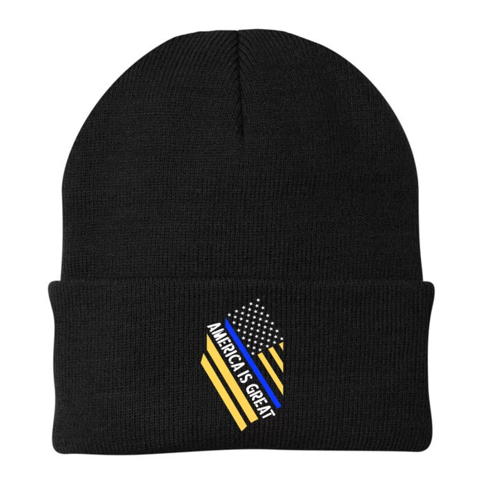 America Is Great Thin Blue Line Flag Knit Cap Winter Beanie