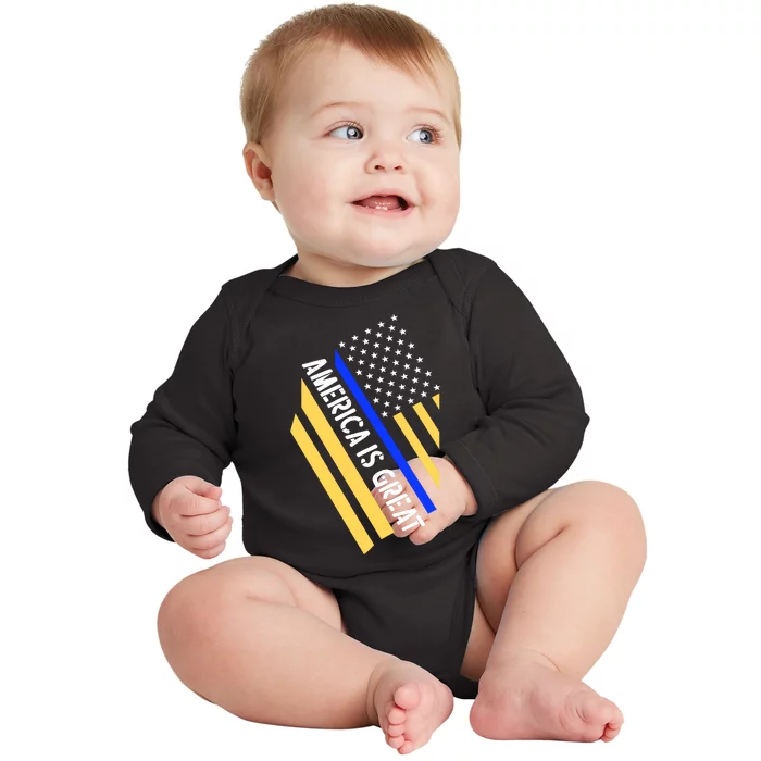 America Is Great Thin Blue Line Flag Baby Long Sleeve Bodysuit