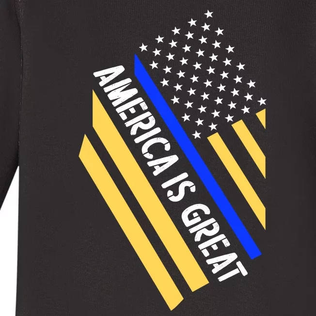 America Is Great Thin Blue Line Flag Baby Long Sleeve Bodysuit