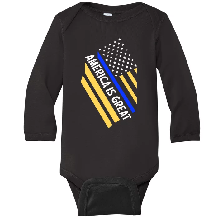 America Is Great Thin Blue Line Flag Baby Long Sleeve Bodysuit