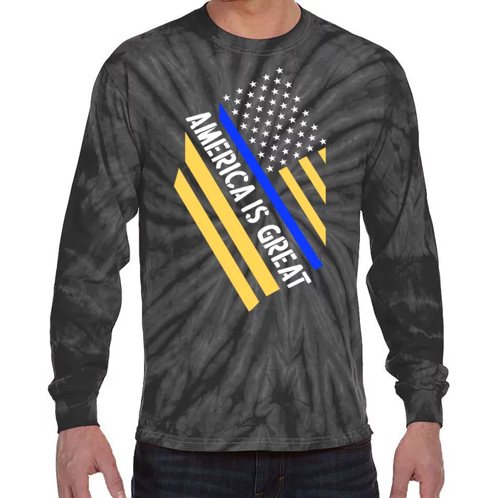 America Is Great Thin Blue Line Flag Tie-Dye Long Sleeve Shirt