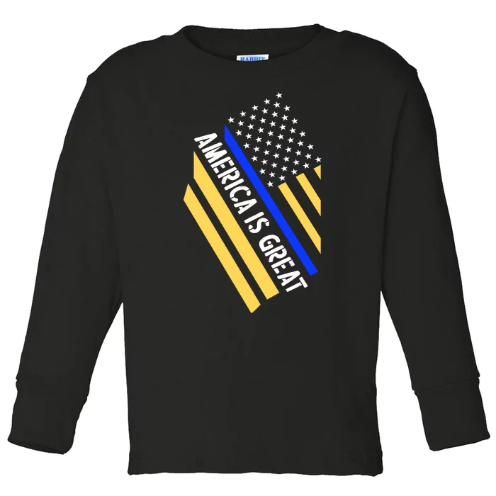 America Is Great Thin Blue Line Flag Toddler Long Sleeve Shirt