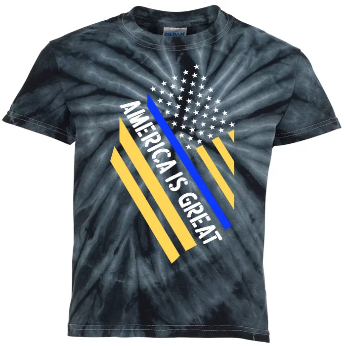 America Is Great Thin Blue Line Flag Kids Tie-Dye T-Shirt