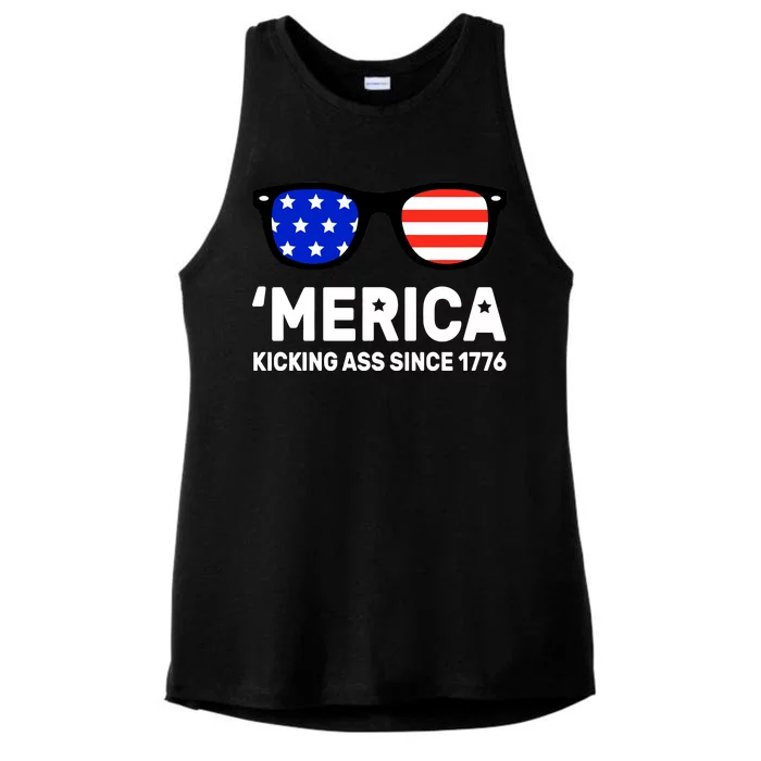 America Kicking Ass Since 1776 Ladies Tri-Blend Wicking Tank