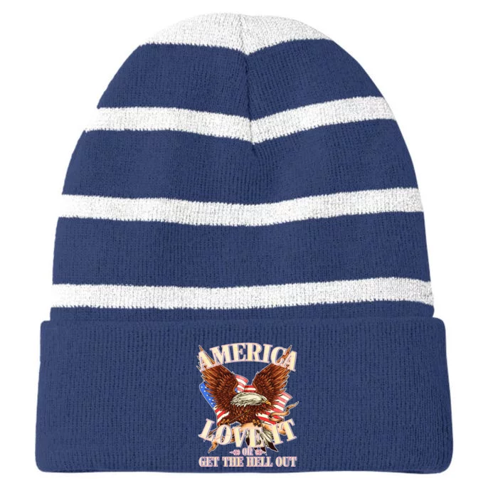 America Love It Or Get the Hell Out Striped Beanie with Solid Band