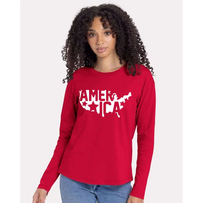 America State Map Womens Cotton Relaxed Long Sleeve T-Shirt